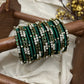 Thulir Kundan Bangle Set – Dark Green, Mirror White and Antique Gold