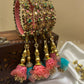 Leela Mayura Latkan Kundan Bangle Set – Rose Pink, Turquoise Blue and Antique Gold – image 6