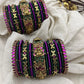 Antique Padmaraga Lakshmi Kundan Bangle Set – Magenta Pink, Peacock Green & Antique Gold – image 2