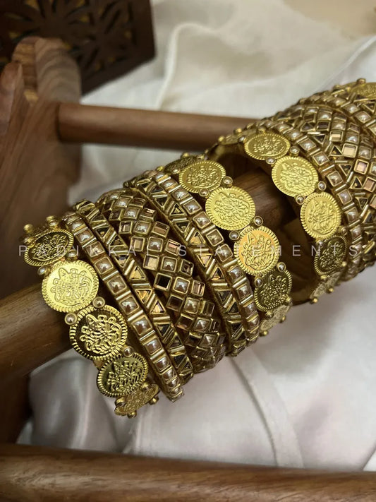 Royal Lakshmi Bridal Kundan Bangles – Pearl Gold and Mirror Gold – image 3