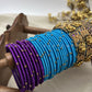 Antique Padmaraga Lakshmi Kundan Bangle Set – Peacock Blue, Royal Purple & Antique Gold – image 4